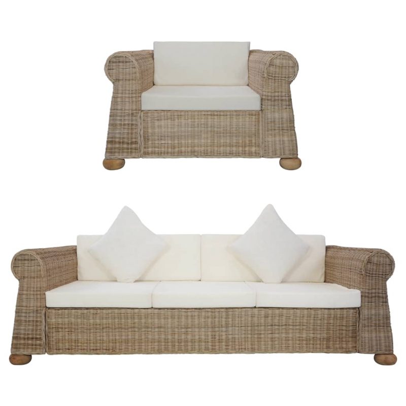 2-dijelni set sofa od prirodnog ratana s jastucima