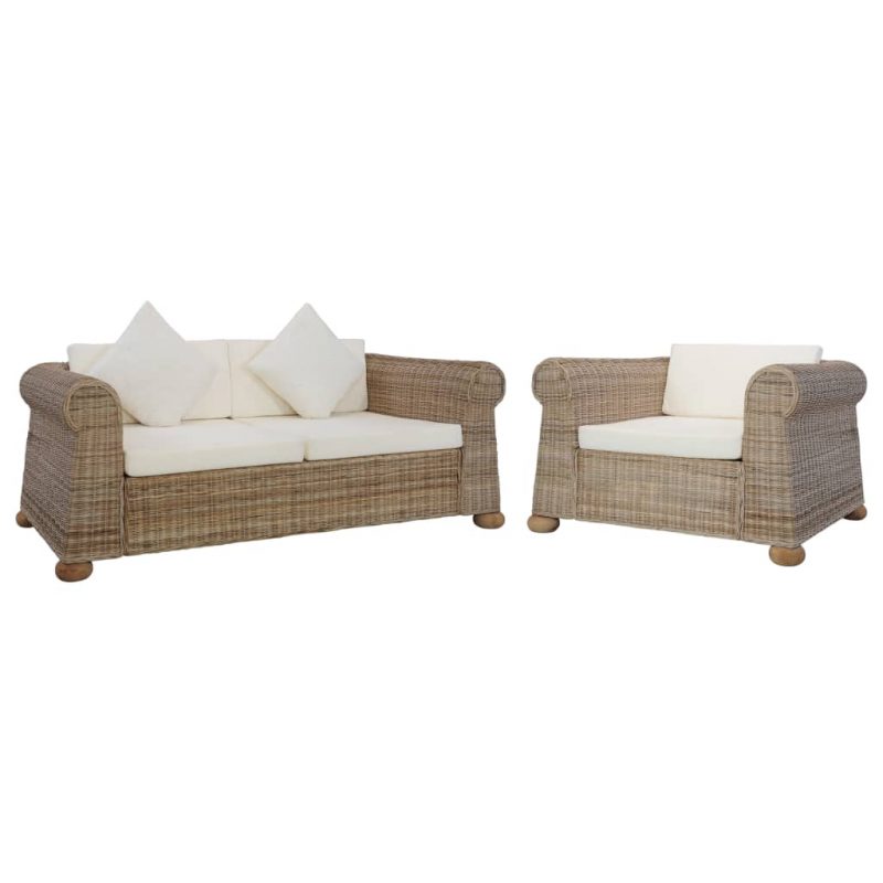 2-dijelni set sofa od prirodnog ratana s jastucima