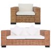 2-dijelni set sofa od prirodnog ratana s jastucima