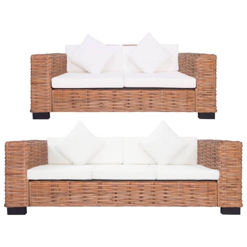 2-dijelni set sofa od prirodnog ratana s jastucima