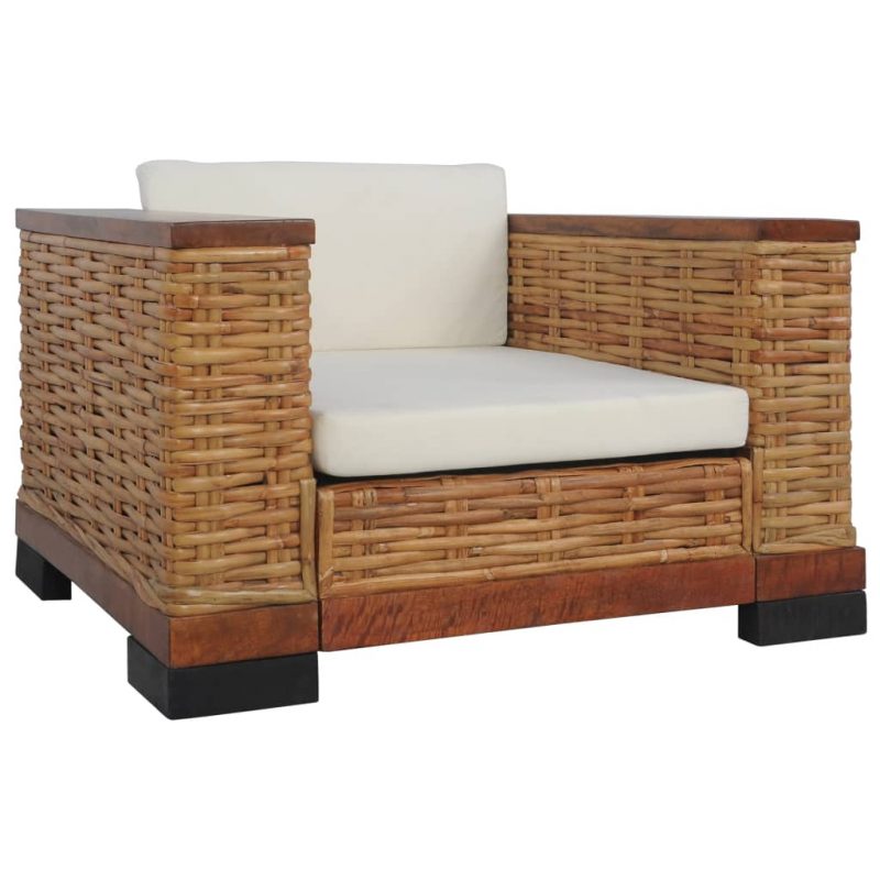 2-dijelni set sofa od prirodnog ratana s jastucima smeđi - Image 3