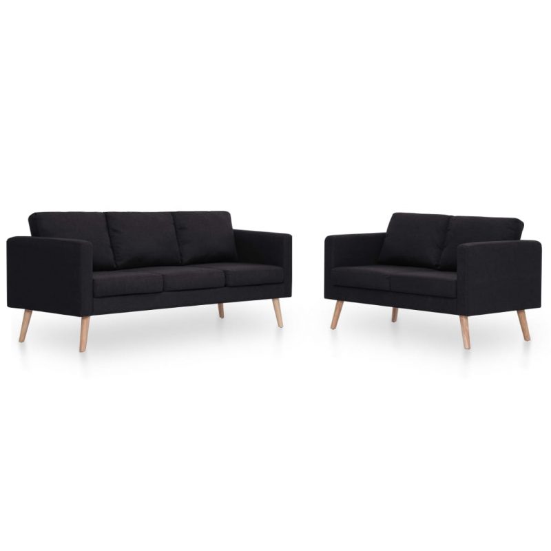 2-dijelni set sofa od tkanine crni