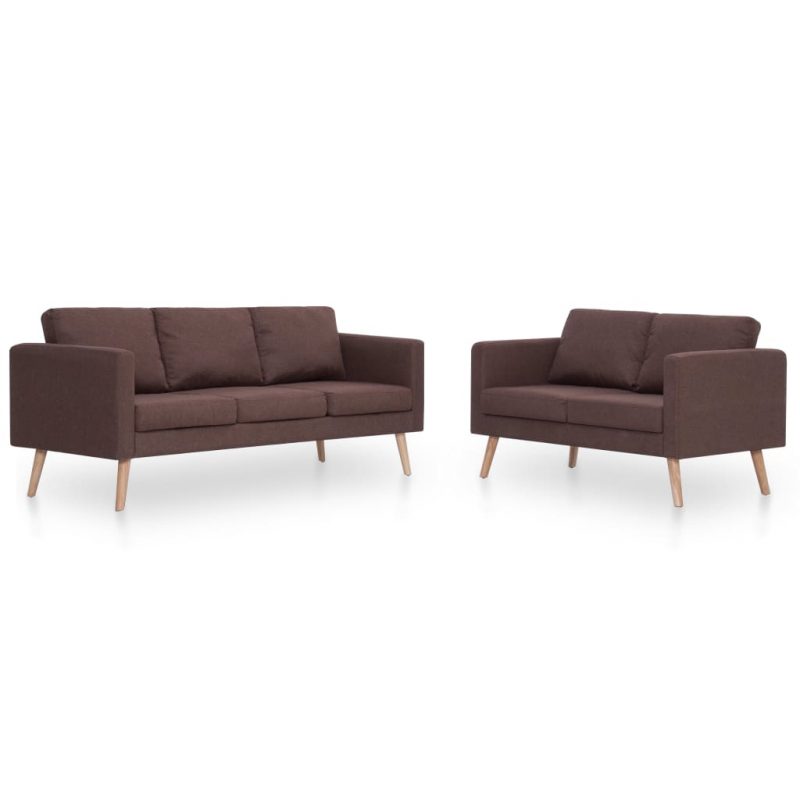 2-dijelni set sofa od tkanine smeđi