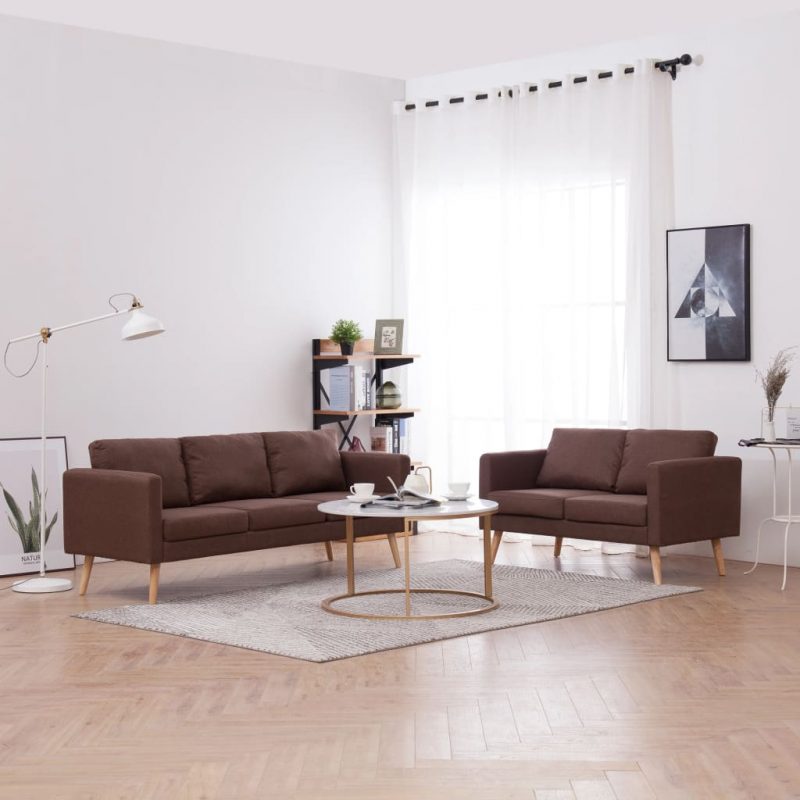 2-dijelni set sofa od tkanine smeđi