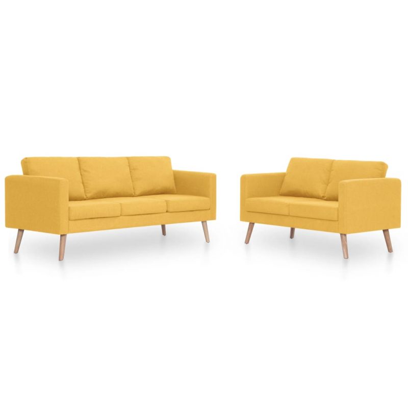 2-dijelni set sofa od tkanine žuti