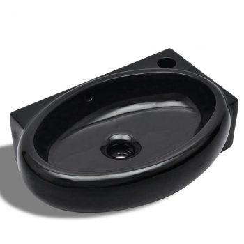 Crni okrugli keramički umivaonik sa zaštitom od prelijevanja