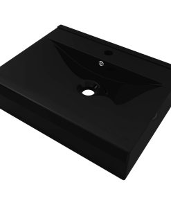 Luksuzni Keramički Pravokutni Umivaonik s Otvorom za Slavinu Crni  60 x 46 cm
