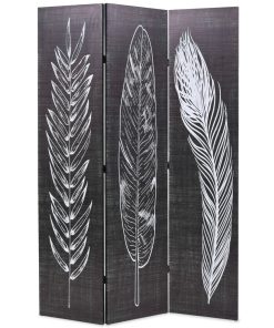 Sklopiva sobna pregrada s uzorkom pera 120x170 cm crno-bijela