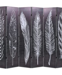 Sklopiva sobna pregrada s uzorkom pera 228x170 cm crno-bijela
