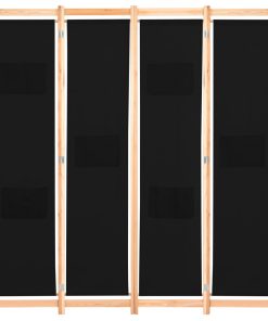 Sobna pregrada s 4 panela od tkanine 160 x 170 x 4 cm crna