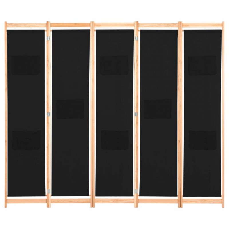 Sobna pregrada s 5 panela od tkanine 200 x 170 x 4 cm crna