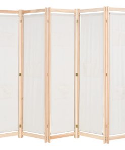 Sobna pregrada s 5 panela od tkanine 200 x 170 x 4 cm krem