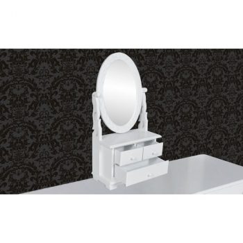 Toaletni Stol s Ovalnim Nagibnim Ogledalom MDF