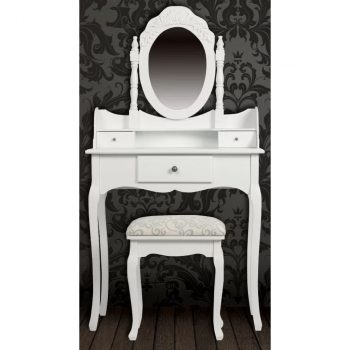 Toaletni stolić s ogledalom i stolicom bijeli