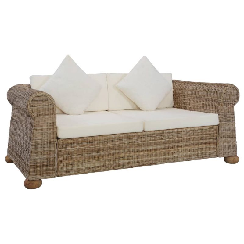 2-dijelni set sofa od prirodnog ratana s jastucima - Image 3