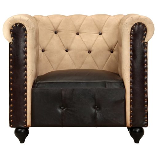 Fotelja Chesterfield od prave kože smeđa - Slika 4