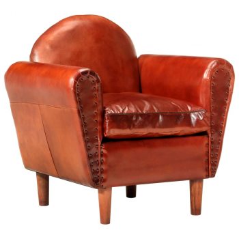 Zaobljena fotelja od prave kože 77 x 65 x 79 cm smeđa