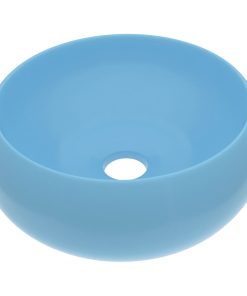 Luksuzni okrugli umivaonik mat svjetloplavi 40x15 cm keramički