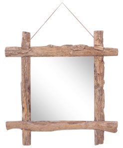 Ogledalo od cjepanica prirodna boja 70 x 70 cm obnovljeno drvo