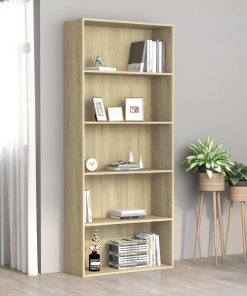 Ormarić za knjige s 5 razina boja hrasta 80x30x189 cm iverica