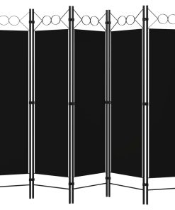 Sobna pregrada s 5 panela crna 200 x 180 cm