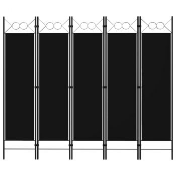 Sobna pregrada s 5 panela crna 200 x 180 cm