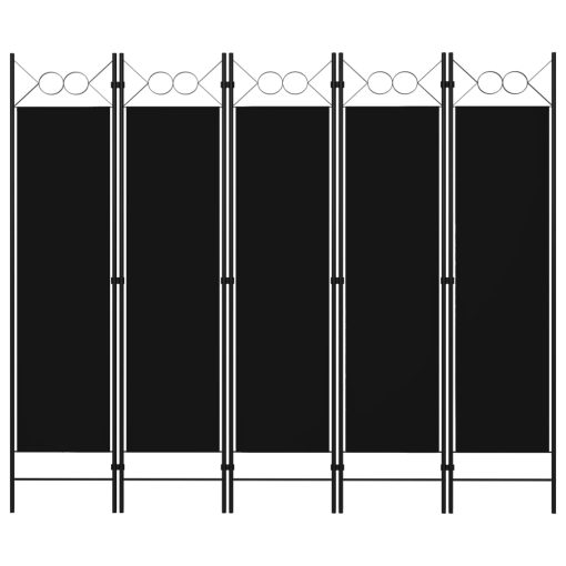 Sobna pregrada s 5 panela crna 200 x 180 cm