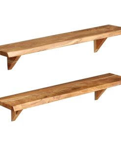 Zidne police od masivnog bagremovog drva 2 kom 90 x 20 x 16 cm