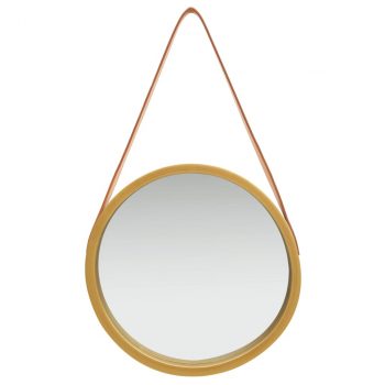 Zidno ogledalo s remenom 40 cm zlatno