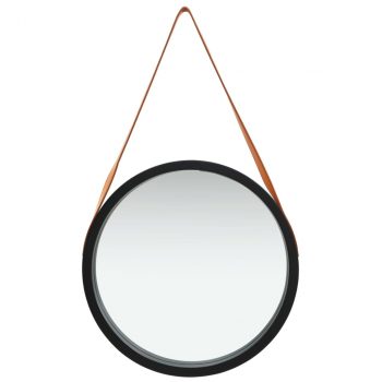 Zidno ogledalo s remenom 50 cm crno