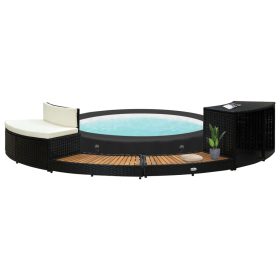 Ograda za jacuzzi od poliratana i bagremovog drva crna