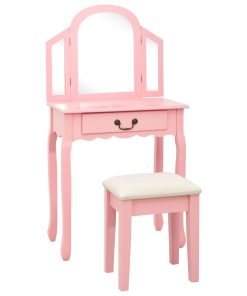 Toaletni stolić sa stolcem rozi 65x36x128 cm paulovnija i MDF