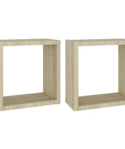 Kockaste zidne police 2 kom boja hrasta sonome 30 x 15 x 30 cm