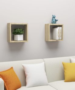 Kockaste zidne police 2 kom boja hrasta sonome 30 x 15 x 30 cm
