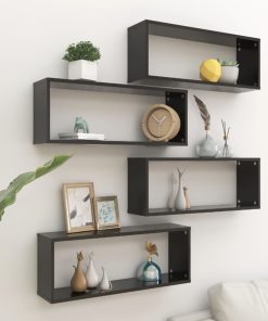 Kockaste zidne police 4 kom crne 60 x 15 x 23 cm od iverice