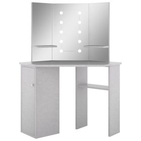 Kutni toaletni stolić LED siva boja betona 111 x 54 x 141