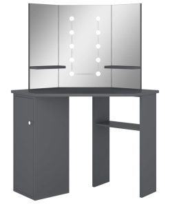 Kutni toaletni stolić s LED svjetlom sivi 111 x 54 x 141