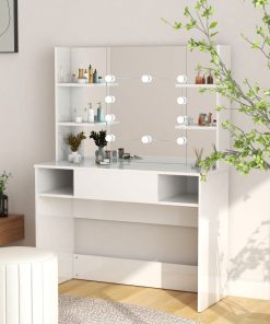 Stolić za šminkanje LED 100 x 40 x 135 cm MDF sjajni bijeli