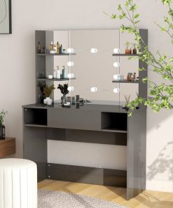 Stolić za šminkanje LED 100 x 40 x 135 cm MDF sjajni sivi