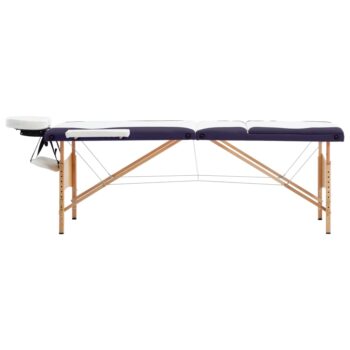 Sklopivi masažni stol s 3 zone drveni bijelo-ljubičasti