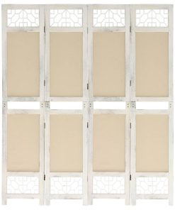 338559 4-Panel Room Divider Cream 140x165 cm Fabric