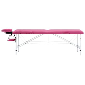 Sklopivi masažni stol s 2 zone aluminijski ružičasti