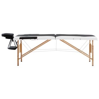 Sklopivi masažni stol s 2 zone drveni crno-bijeli
