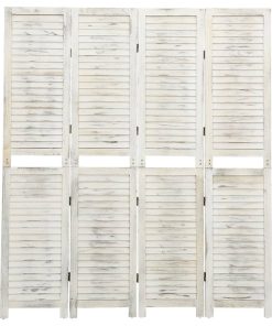 Sobna pregrada s 4 panela antikna bijela 140 x 165 cm drvena
