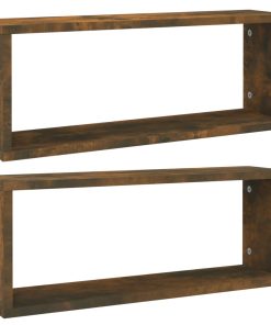 Kockaste zidne police 2 kom dimljeni hrast 60x15x23 cm drvene
