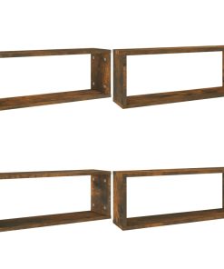 Kockaste zidne police 4 kom dimljeni hrast 60x15x23 cm drvene