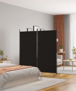 Sobna pregrada s 2 panela crna 175 x 180 cm od tkanine