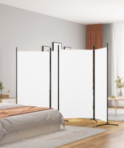 Sobna pregrada s 4 panela bijela 346 x 180 cm od tkanine