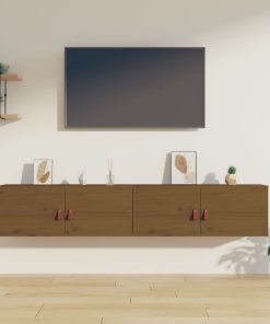 Zidni ormarići 2 kom boja meda 80x30x30 cm od masivne borovine