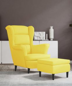 Fotelja s krilnim naslonom i tabureom boja senfa baršunasta